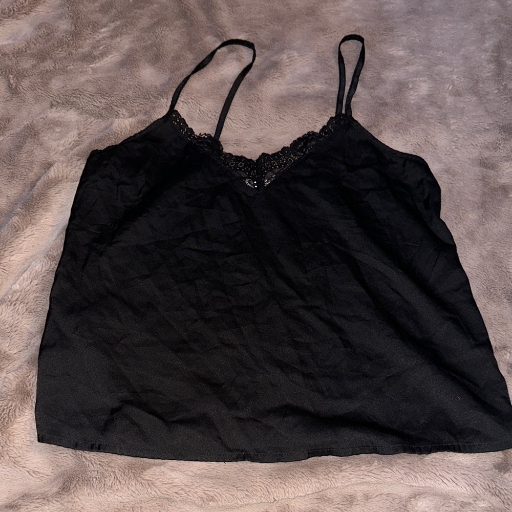 Elegant Black Lace Trim Cami Top